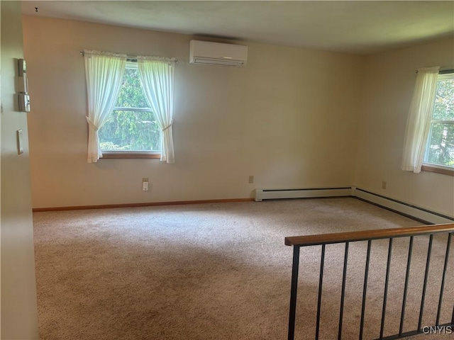 36 Lee Rd, Dryden, NY 13053 - unfurnished room with an AC wall unit, carpet flooring, and a baseboard heating unit