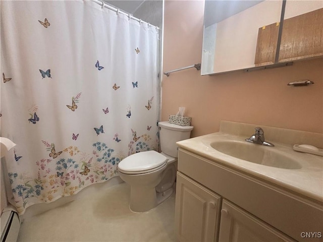 36 Lee Rd, Dryden, NY 13053 - full bath with a baseboard radiator, vanity, and a shower with shower curtain
