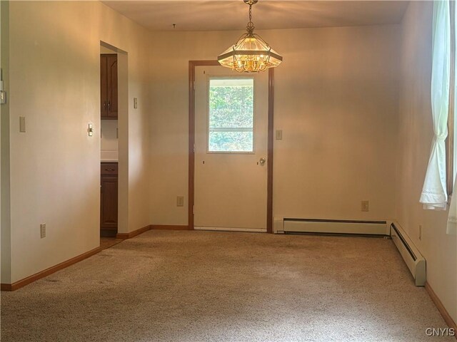 36 Lee Rd, Dryden, NY 13053 - foyer entrance featuring a chandelier, light colored carpet, and a baseboard heating unit