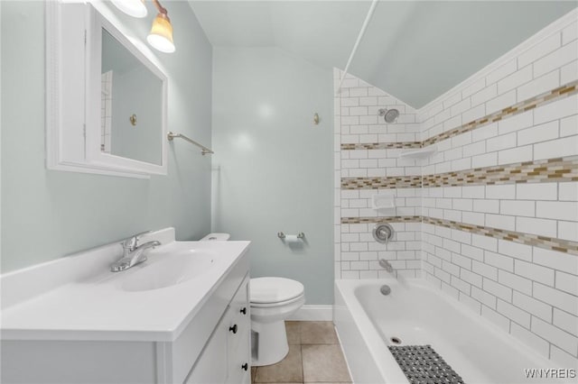 315 Westfield Rd N, Amherst, NY 14226 - bathroom with vanity, tile patterned flooring, bathing tub / shower combination, and lofted ceiling