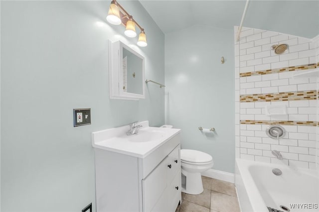 315 Westfield Rd N, Amherst, NY 14226 - full bath with vanity, vaulted ceiling, tile patterned flooring, and washtub / shower combination