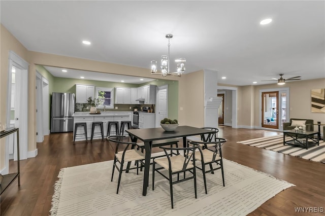 64 Sagamore Ter, Buffalo, NY 14214 - dining room featuring a ceiling fan, dark wood finished floors, plenty of natural light, and recessed lighting