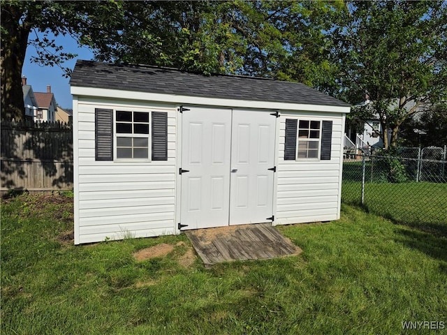 359 Utica St, Tonawanda-City, NY 14150 - view of shed featuring a fenced backyard
