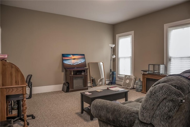 21 Washington St, Greene, NY 13778 - carpeted living area featuring baseboards and an office area
