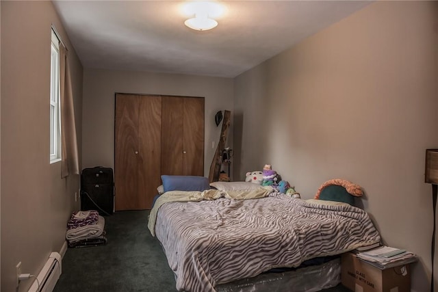 21 Washington St, Greene, NY 13778 - bedroom featuring a baseboard heating unit, carpet flooring, and a closet
