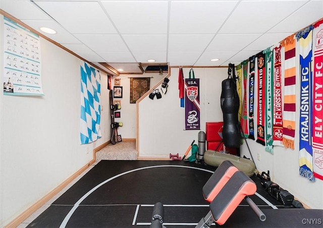 5458 Oxbow Rd, Cazenovia, NY 13035 - workout area with recessed lighting and a drop ceiling