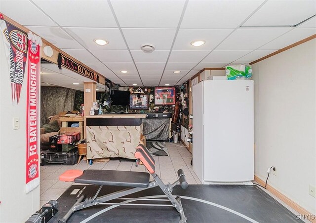 5458 Oxbow Rd, Cazenovia, NY 13035 - workout room featuring a paneled ceiling and recessed lighting