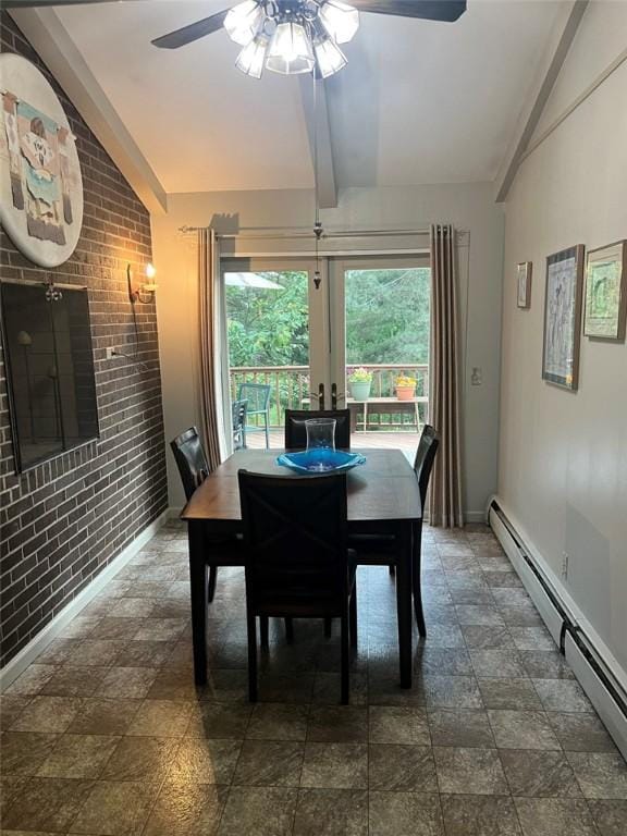 969 Erie Street Rd, Macedon, NY 14502 - dining space featuring ceiling fan, a baseboard heating unit, and stone finish flooring