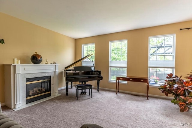 8228 Dampier Cir, Clay, NY 13090 - living area featuring a high end fireplace and carpet flooring