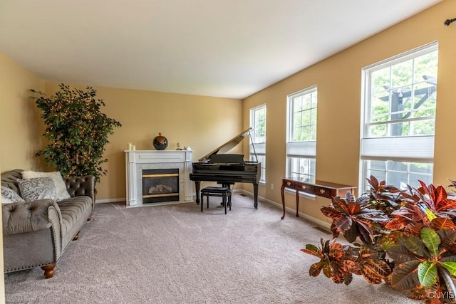 8228 Dampier Cir, Clay, NY 13090 - living area with carpet and a high end fireplace