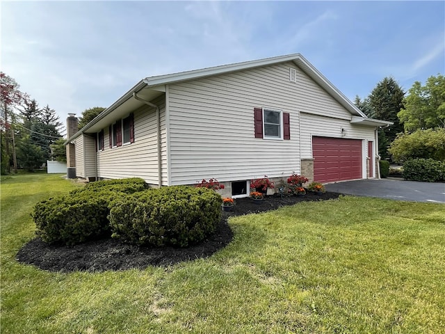 75 Towpath Ln, Brighton, NY 14618 - view of side of property featuring asphalt driveway, a lawn, and a garage