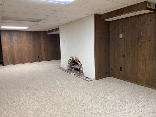 75 Towpath Ln, Brighton, NY 14618 - finished basement featuring wooden walls, carpet, and a drop ceiling