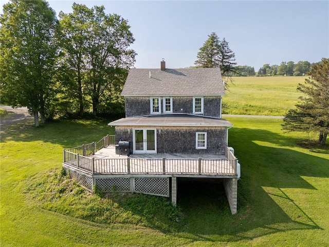 1870 Carey Rd, Franklin, NY 13775 - back of house with a deck, a yard, a chimney, and french doors