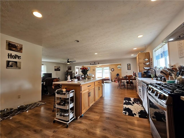 2313 Stickle Rd, Addison, NY 14801 - kitchen featuring appliances with stainless steel finishes, open floor plan, dark wood-style floors, a kitchen island, and recessed lighting