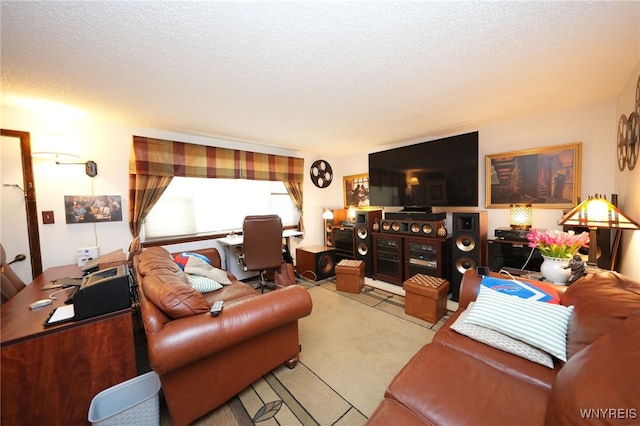 6193 New Taylor Rd, Orchard Park, NY 14127 - carpeted living area with a textured ceiling and an office area