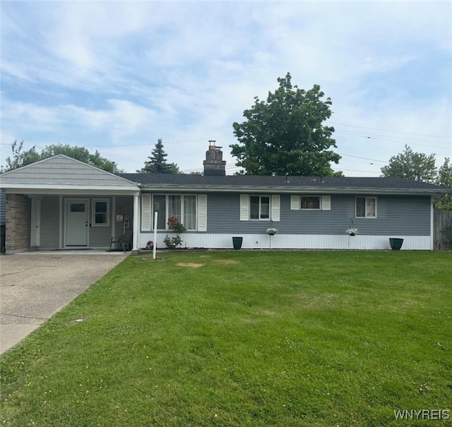 18 Albert Ct, Cheektowaga, NY 14043 - view of front of house with a front yard, concrete driveway, and a chimney