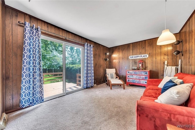 47 Brian Ave, Amherst, NY 14221 - living room featuring carpet floors and wooden walls