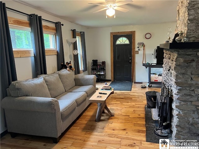 151 Chipmonk Rd, Allegany, NY 14753 - living area with light wood-style flooring and a ceiling fan