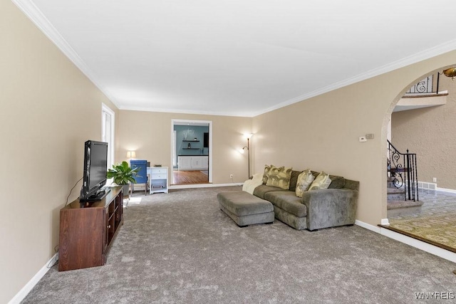 212 Crestwood Ln, Amherst, NY 14221 - carpeted living room with ornamental molding and arched walkways