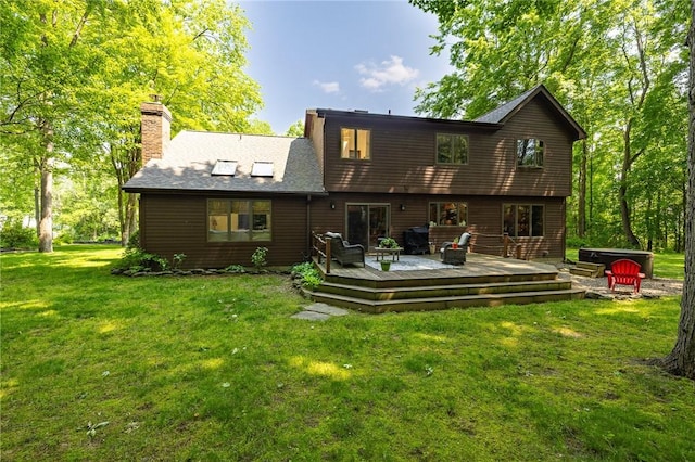 679 Galleon Dr, Webster, NY 14580 - back of property featuring a yard, a deck, and a chimney