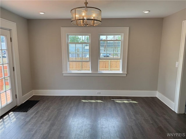 17 Orchard Ave, Evans, NY 14006 - unfurnished dining area with dark wood-type flooring, a chandelier, and recessed lighting