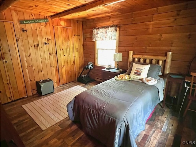 13 Popple Hill Rd, Fowler, NY 13642 - bedroom with a wood ceiling with exposed beams, wooden walls, and wood finished floors