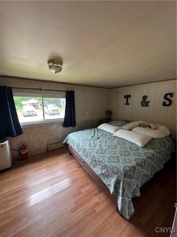 14309 Pearl St, Diana, NY 13648 - bedroom with wood finished floors and a baseboard heating unit