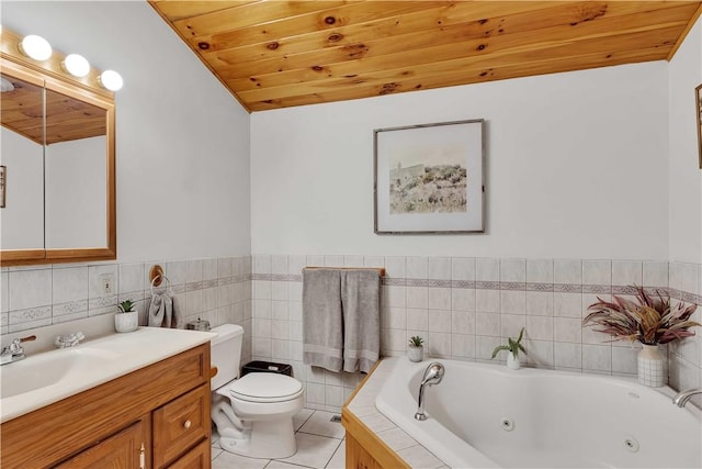 5600 State Route 81, Greenville, NY 12083 - full bathroom with vanity, a tub with jets, tile patterned floors, and wooden ceiling