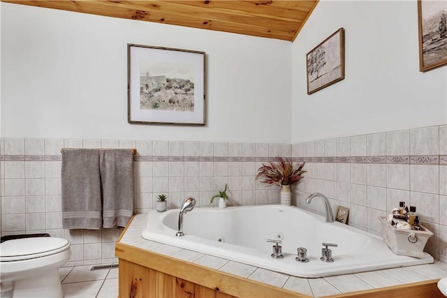 5600 State Route 81, Greenville, NY 12083 - bathroom featuring a whirlpool tub, lofted ceiling, tile patterned flooring, and wooden ceiling