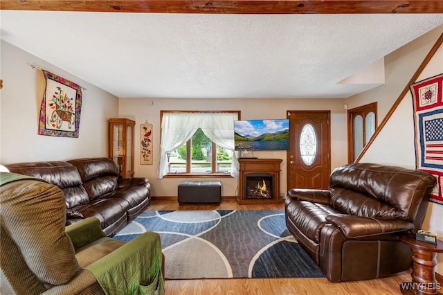 3317 D St, Niagara Falls, NY 14303 - living room with healthy amount of natural light, wood finished floors, a textured ceiling, and a lit fireplace