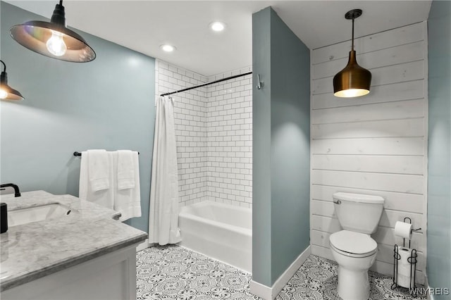 552 Locust St, Lockport-City, NY 14094 - full bath featuring shower / tub combo with curtain, vanity, recessed lighting, and tile patterned floors