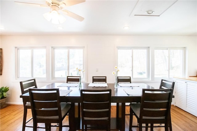 16353 W Lake Rd, Pulteney, NY 14418 - dining space featuring plenty of natural light, light wood-type flooring, a ceiling fan, and recessed lighting