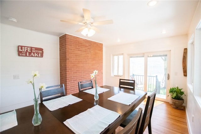 16353 W Lake Rd, Pulteney, NY 14418 - dining area featuring a ceiling fan, wood finished floors, and recessed lighting