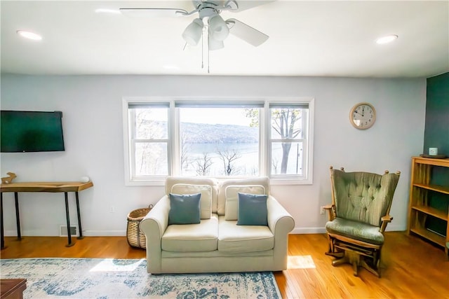 16353 W Lake Rd, Pulteney, NY 14418 - living area featuring plenty of natural light, wood finished floors, a ceiling fan, and recessed lighting