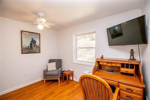 16353 W Lake Rd, Pulteney, NY 14418 - office space with crown molding, ceiling fan, light wood-type flooring, and a baseboard radiator