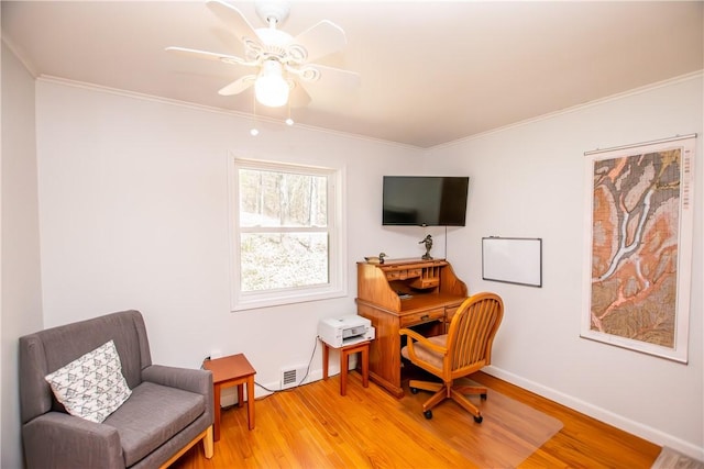 16353 W Lake Rd, Pulteney, NY 14418 - office featuring light wood finished floors, crown molding, and ceiling fan