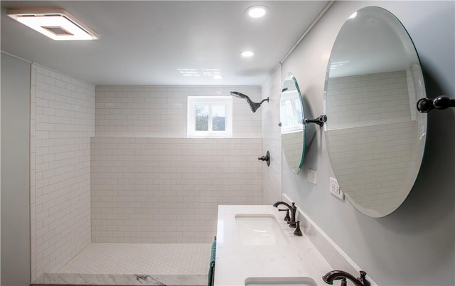 16353 W Lake Rd, Pulteney, NY 14418 - full bath with tiled shower, double vanity, and recessed lighting