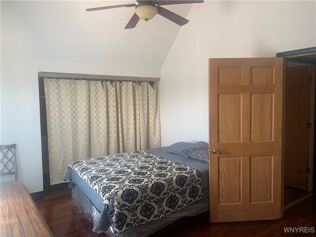 995 Tonawanda St, Buffalo, NY 14207 - bedroom featuring dark wood-type flooring, lofted ceiling, and a ceiling fan