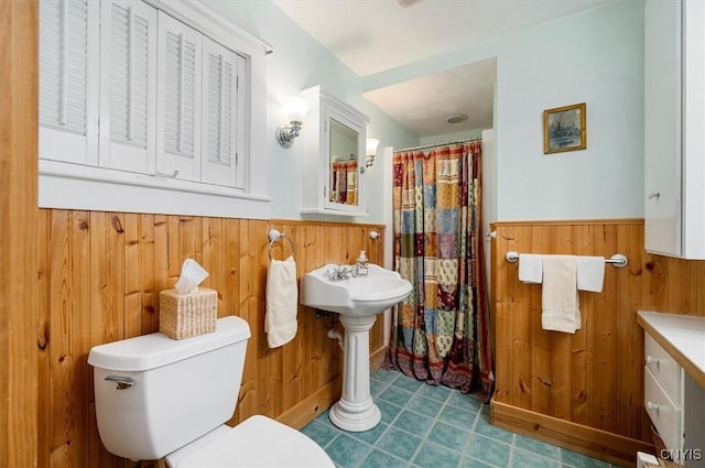 3864 Bristol Rd, Kirkland, NY 13323 - full bath with a wainscoted wall, wood walls, and a shower with curtain