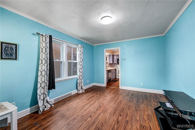 2776 Forest Ave, Niagara Falls, NY 14303 - unfurnished room with crown molding, dark wood-style flooring, and a textured wall