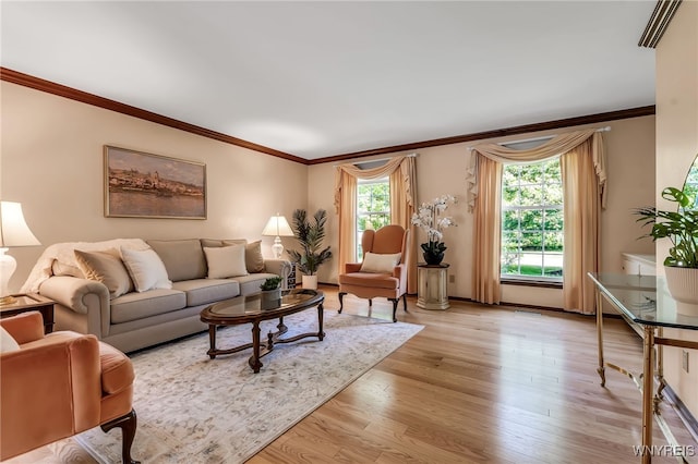 44 Deer Run, Amherst, NY 14221 - living room featuring healthy amount of natural light, ornamental molding, and light wood-style floors