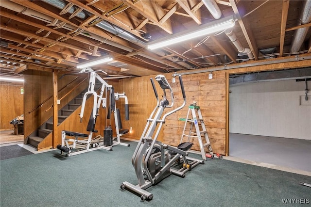 8345 Lapp Rd, Clarence, NY 14051 - exercise room featuring wood walls