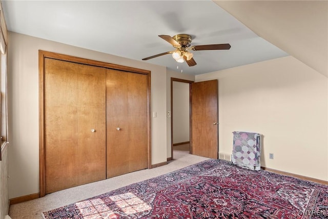 8345 Lapp Rd, Clarence, NY 14051 - bedroom with light colored carpet, a closet, and a ceiling fan