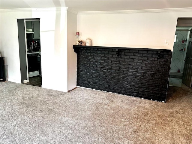 22 Orchard Rd, Greece, NY 14612 - unfurnished living room featuring carpet floors, ornamental molding, and a dry bar