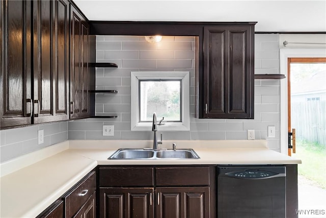 55 Spruce Rd, Amherst, NY 14226 - kitchen featuring dishwashing machine, open shelves, dark brown cabinetry, and light countertops
