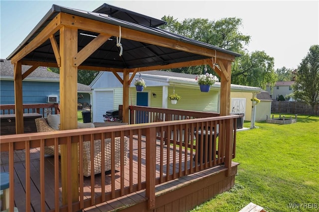 1422 Master St, North Tonawanda, NY 14120 - wooden terrace with a garage, a gazebo, and an outdoor structure