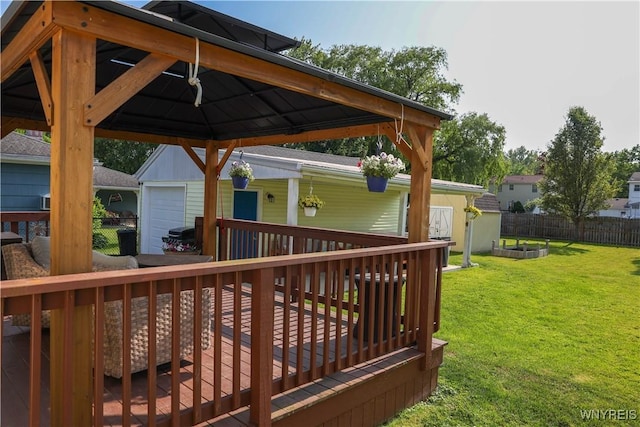 1422 Master St, North Tonawanda, NY 14120 - wooden terrace with a gazebo, a storage unit, and a garage