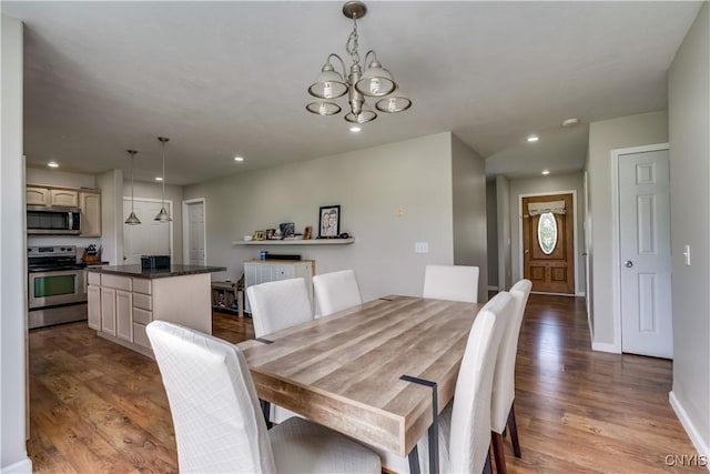 30656 Nys Route 37, Le Ray, NY 13637 - dining room featuring wood finished floors, recessed lighting, and a chandelier