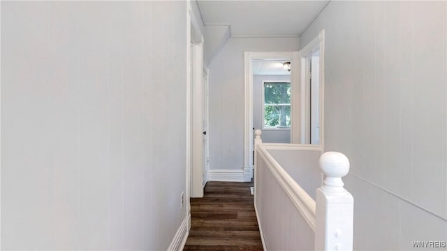 63 Briggs Ave, Buffalo, NY 14207 - corridor with an upstairs landing, dark wood-style flooring, and a decorative wall