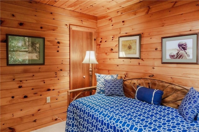 3271 Lanning Rd, Spafford, NY 13152 - bedroom featuring wood walls and wood ceiling